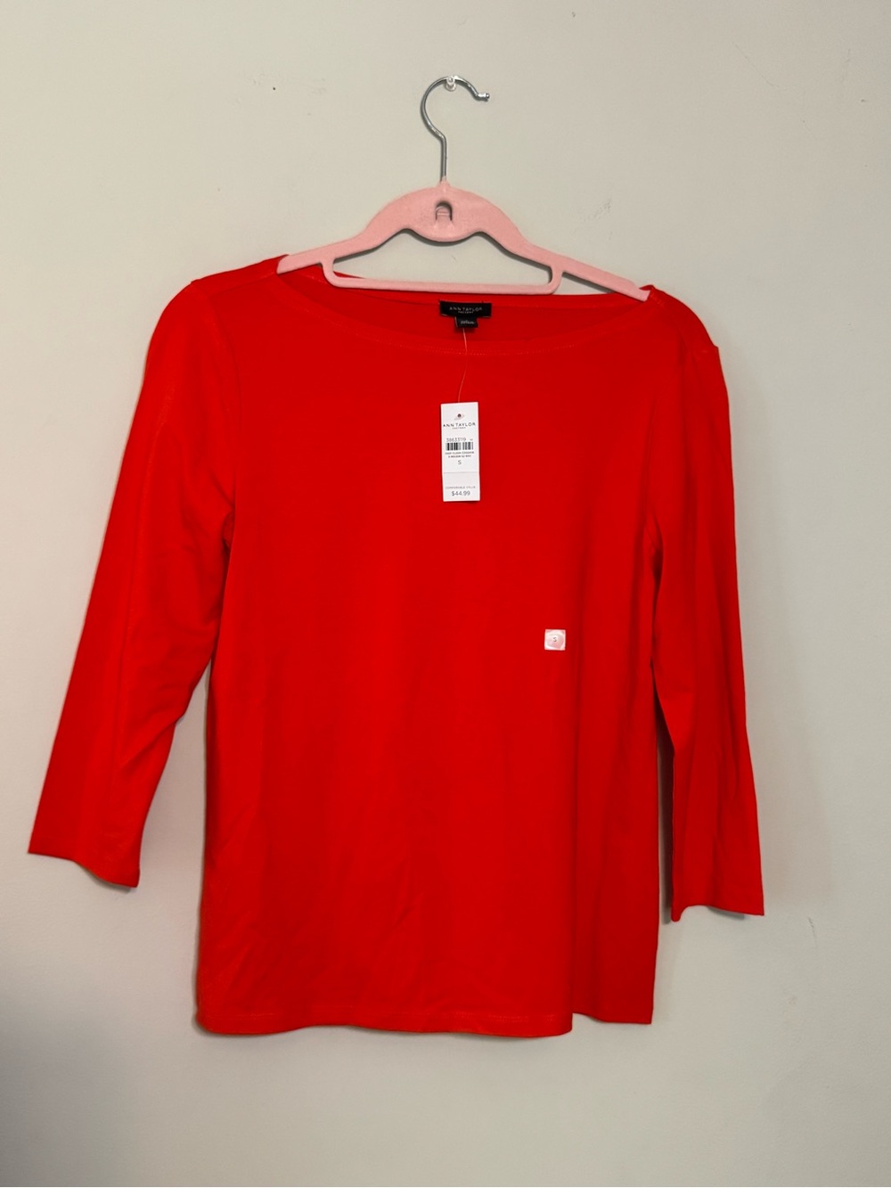 Ann Taylor Bright Red Long-Sleeve Boatneck Top Sz S